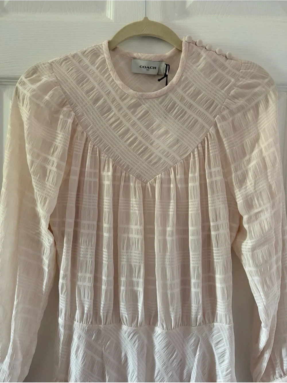 Coach Cream Plaid Long Sleeves Yoke Dress Size 0 NWT